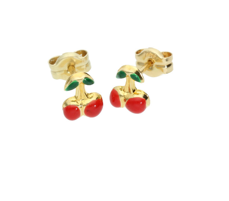 Pendiente Oro y Esmalte cerezas