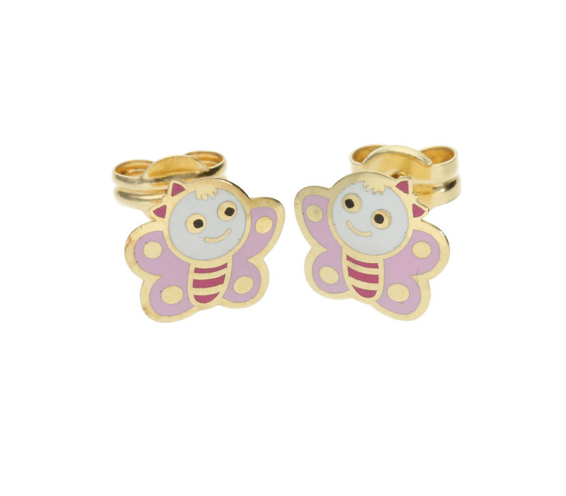 Pendiente Oro y Esmalte Mariposa