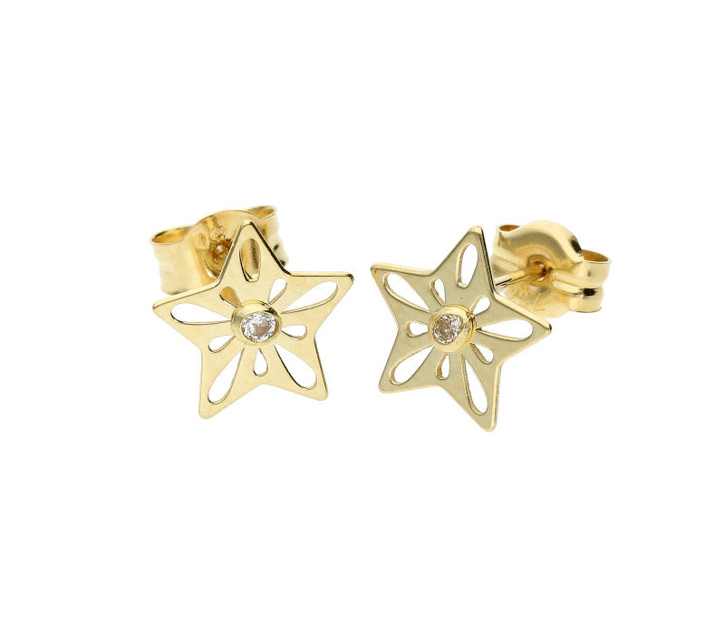 Pendiente Oro y Zirconitas forma estrella