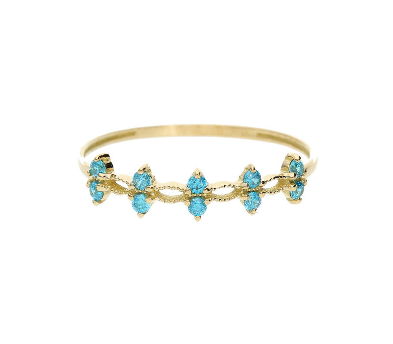 Anillo Oro y Zirconitas de Color Azul