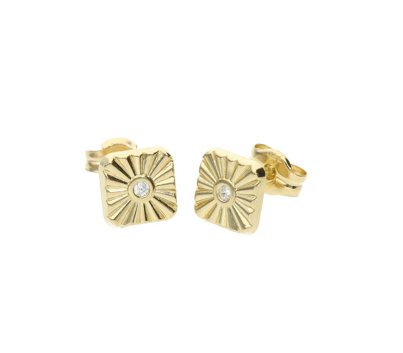 Pendiente Oro y Zirconitas cuadrado